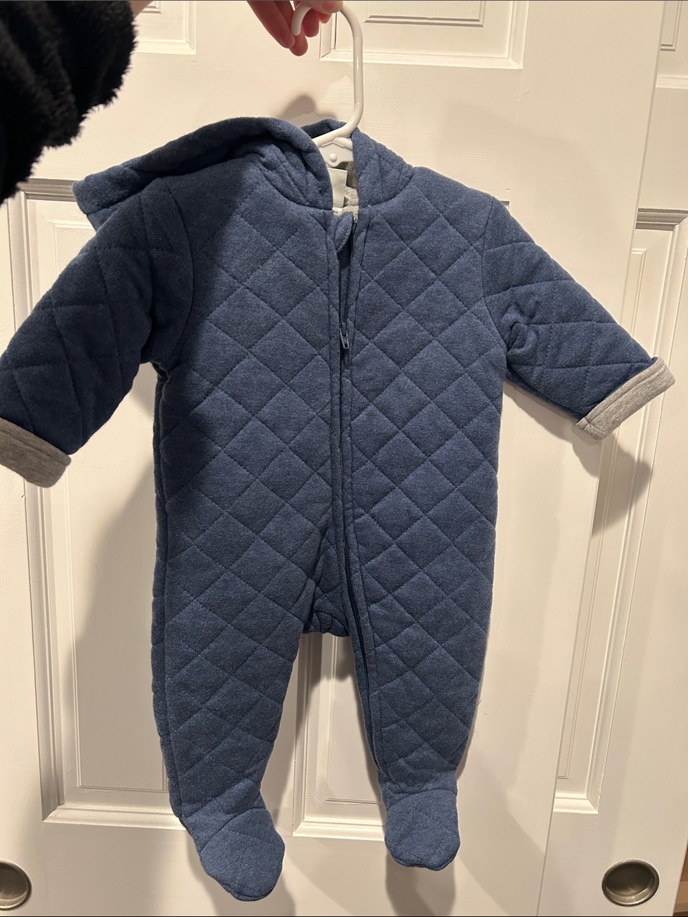 Little Me Quilted Hooded Heather Navy Baby One-Piece